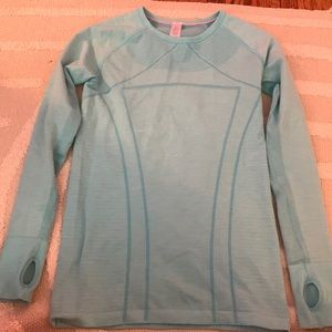 girls size 14 blue long sleeve shirt with thumb holes almost perfect condition
